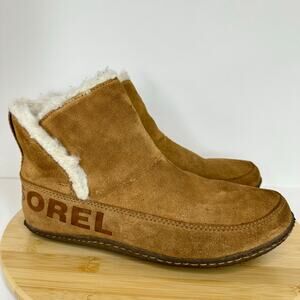 Sorel Leather Suede Nakiska Ankle Bootie Slippers Camel Brown Size 9